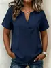Nueva camisa a rayas para mujer con cuello en V, manga corta 2026, corte holgado, adecuada para tiendas en línea independientes, Amazon, verano, estilo europeo y americano