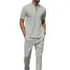 2024 Amazon transfronteiriço novo terno masculino casual manga curta gola waffle Polo calça conjunto de duas peças