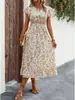Vestido Europeu e Americano Transfronteiriço Temu Site Independente Amazon Aliexpress Mais Vendido Estampado Floral Francês Cintura Marcada