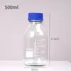 Botella de Reactivo Graduada con Tapa Azul, Botella de Vidrio, Tapa Azul Antirrobo, Botella para Fase Móvil con Boca de Seda, Botella Dosificadora de Vidrio Marrón Transparente