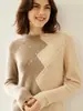 Suéter de Cachemir de Artesanía Pesada con Cuello Medio, Tejido Irregular, Suéter Base Grueso de Corte Holgado, Top Estilo Perezoso