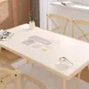 Mantel de mesa estilo Ins con texto de dibujos animados, impermeable y a prueba de aceite, textura de cuero sintético, mantel de PVC para el hogar, protector de mantel