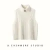 Suéter de cachemira para mujer, de cuello alto, tejido trenzado, nuevo estilo otoño/invierno, chaleco sin mangas, perfecto para usar en capas, color liso