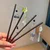Novo Prendedor de Cabelo Preto Ébano Estilo Chinês com Pingente de Borla Estilo Antigo e Ornamento de Jade, Adequado para Penteados de Coque, Acessórios para Qipao e Hanfu