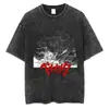 Camiseta masculina hip hop streetwear lavada preta 2024 vintage japa
