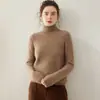Nuevo suéter de cachemira de cuello alto para mujer, con cuello alto, corte holgado, material grueso, color liso simple y diseño de punto pullover