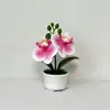 Flor Artificial Fresca Estilo Nuevo Orquídea Phalaenopsis Planta en Maceta con 2 Flores en una Maceta de Tres Patas para Decoración de Jardín y Repisa de Ventana, Bonsái de Flor Artificial para el Hogar