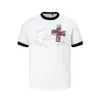 Camiseta de Manga Corta para Hombre con Cuello de Color Contrastante y Estampado Cruzado, Nuevo Estilo de Verano, Retro Americano, Corte Holgado, Marca de Moda High Street, Versátil