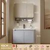 Gabinete de baño engrosado que ahorra espacio con lavabo de esquina redondeada de color crema, lavabo de cerámica integrado para uso doméstico