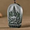 Xinjiang Hetian Jade Jade Verde Pagode Dragão Verde Phoenix Jade Pingente Masculino e Feminino Material Fino Guanyinshan Água Marca Jade Pingente