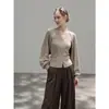 Nuevo Conjunto de Dos Piezas Otoñal Francés Elegante con Textura, Chaleco con Botones y Prendas de Abrigo Casual para Mujer