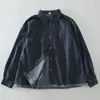 Camisa de Mezclilla Retro de Primavera para Mujer, Estilo Commuter, Cuello Solapa, Manga Larga, Holgada, Versátil, Top Azul Oscuro Lavado