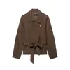E-commerce Transfronteiriço Nova Roupa Feminina Estilo Europeu e Americano Cinto Moda Estilo Trench Coat de Botão Duplo Jaqueta Casaco de Manga Longa