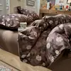 Juego de ropa de cama de cuatro piezas de alta gama, lujo ligero, estilo retro francés, con botones, incluye sábana y funda de edredón, adecuado para dormitorios, juego de ropa de cama de tres piezas