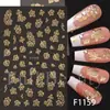 Adesivos de Nail Art Novos Transfronteiriços Fullbeauty com Pó de Glitter Bordado a Ouro Linha Francesa Borboleta Flor Adesivos de Unha Adesivos