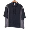 Camisa de Lino para Hombre de Manga Corta con Costuras de Color Contrastante, Estilo Verano 2026, Camiseta Holgada Transpirable, Camisa de Algodón y Lino, Moderna