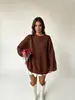 Suéter pullover de punto grueso con cuello redondo, patrón de rombos texturizado, talla grande, corte holgado, color liso, nuevo estilo otoño e invierno 2026, transfronterizo europeo y americano, para mujer