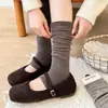 Nuevos Calcetines de Lana con Media Suela para Mujer Otoño/Invierno 2026, Calcetines Holgados de Color Sólido Estilo Coreano de Media Pantorrilla, Calcetines con Pie para Mujer, Calcetines Largos