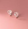 Ailuoqi Plata S925 Estilo Coreano Pendientes Casuales de Corazón Hueco con Diamantes Amor Joyería para la Oreja M02410