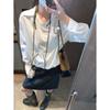 Camisa Elegante Mochi Estilo Casual Alta Costura Patchwork Falso Dos Piezas Cuello en V Profundo Holgada Adelgazante Mq0715