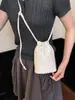 Bolso de Cubo de Verano Transfronterizo Nuevo Estilo Patrón Suave de Lichi con Cordón para Mujer, Bolso Sencillo y Versátil de Cuero Suave para Hombro Cruzado Teléfono