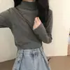 Camiseta de manga larga con capa interior engrosada para otoño e invierno para estudiantes de secundaria y preparatoria, top base para niñas de cuello semi-alto