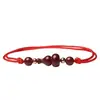 Pulsera de Calabaza de Cinabrio Tejida a Mano Tobillera Ajustable Protección del Año Zodiacal Buena Suerte Pulsera de Cuerda Roja para Pareja