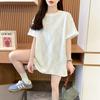 Camiseta de Patchwork de Encaje Bordado para Mujer, Estilo Europeo, Tallas Grandes, Top de Manga Corta de Nueva Moda de Verano