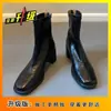 Botas Curtas de Couro Macio com Salto Bloco Estilo Francês para Mulheres, Novas Botas Martin Retrô 2026 Outono e Inverno com Bico Quadrado, Salto Alto, Zíper, Elásticas e de Caimento Justo