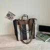 Bolsa de Lona Listrada em Cores Contrastantes para Mulheres, Grande Capacidade, Nova Moda 2024, Bolsa de Ombro Versátil para o Dia a Dia, Bolsa Tote