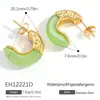 Pendientes de Acero Inoxidable de Nuevo Estilo Transfronterizos, Elegantes y Sofisticados, Exquisitos Pendientes en Forma de C con Piedra Natural Chapados en Oro de 18K y Conservación del Color