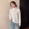Foto Real Outono Inverno Novo Tamanho Plus Size Mulheres Gordas Manga Longa Pulôver Zíper Gola Lapela Malha Manga Longa Top Suéter