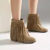 Botas Planas de Corte Bajo Redondas Versátiles para Otoño e Invierno para Mujer Botas de Talla Grande para Mujer de Comercio Transfronterizo Botas con Borlas sin Cordones Botas Ligeras