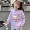 Camiseta de Manga Longa para Meninas Algodão Puro Tamanho Médio e Grande Roupas de Primavera e Outono para Crianças Novo Estilo Coreano Moda Camiseta Básica para Menininhas
