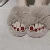 Y43 pés cerejas unha patch unhas vermelhas noiva Foto verão unha branca terminada 24 peças