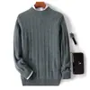 Novo suéter de lã outono e inverno com gola alta meia, camada base de dupla espessura folgada, malha masculina de caxemira de inverno, moderno
