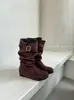 Primeiro Encontro Temporada Design de Nicho Salto Escondido Mais Vendido Botas Curtas Femininas 2026 Novas Botas Retrô Veludo Pregueado Botas Empilhadas