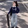 Conjunto de Top Polo Doce com Renda e Calça Jeans com Laço Estilo Coreano para Meninas - Primavera e Outono 2026