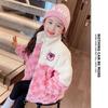 Suéter cálido de invierno para niña con forro polar a cuadros estilo occidental ropa de invierno para ocho estaciones oso fresa de dibujos animados para bebé niña para exterior