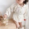 Ropa Coreana para Niñas Primavera y Otoño 2026 Nuevo Elegante Holgado Encaje Bordado Cuello Alto Conjunto de Camisa para Niñas Lindas