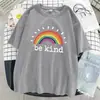 Una Camiseta de Mujer Arcoíris Brillante, Camiseta Fresca de Algodón, Moda Transpirable de Manga Corta Oversize Streetwear Ropa