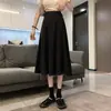2026 Falda Midi de Color Liso Beige Fluida Cintura Alta Adelgazante Falda Línea A Falda Negra para Mujer Primavera Verano Falda Larga