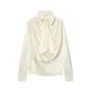 Para Exportación Europea y Americana Transfronteriza Ropa de Mujer Popular en Aliexpress Camisa Elegante de Verano con Lazo de Satén Blanco Crema