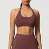 Ropa de Yoga de Punto Sin Costuras de Color Sólido, Cuello Halter, Espalda Bonita, Sujetador Deportivo a Prueba de Impactos, Fruncido, Transpirable, Top Ajustado, Ropa de Fitness