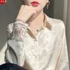 Loja de Descontos de Marca de Outlet Clearance de Comércio Exterior Camisa de Seda Jacquard Feminina Manga Longa Top Interno de Cetim