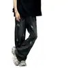 Jeans de Sarja Rasgado Desfiado High Street Design Masculino Tendência Solto Versátil Casual Simples Calça para o Dia a Dia