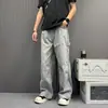 Calça de Trabalho ao Ar Livre Estilo Salpicada de Tinta com Joelhos Duplos para Homens e Mulheres com Bordado de Porta-Cigarros, Calça de Lenhador Reta Solta de Perna Larga