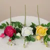 Ramo de rosas artificiales con sensación de hidratación de 3 cabezas para arreglo de escena, decoración de boda, flores artificiales de alta gama