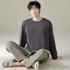Pijama Nuevo para Hombre Tallas Grandes 2026, Manga Larga y Pantalón Largo para Primavera y Otoño, Algodón Puro Cuello Redondo Sudadera Ropa de Casa