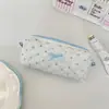 69101 Estojo Acolchoado de Bolinhas Estilo Coreano Acabamento em Renda Laço Bolsa de Papelaria para Estudante Grande Capacidade Armazenamento de Lápis